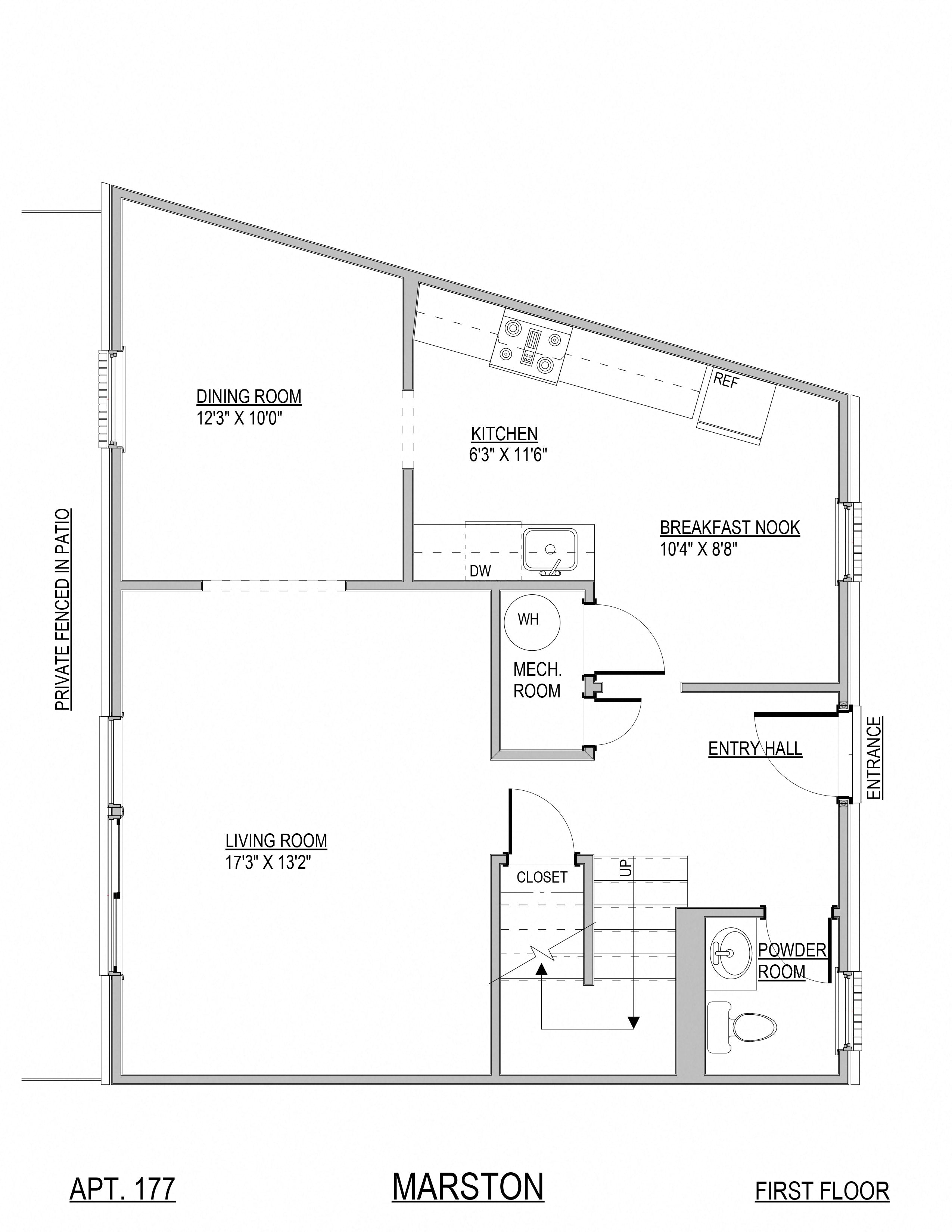 Floor plan for 3 beds, 1.5 baths, 1143 sqft